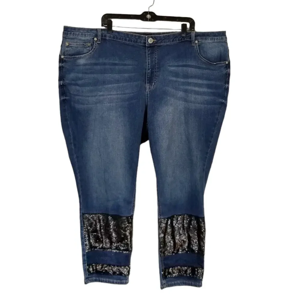 Eloquii Women's Sequin Embellished High Rise Skinny Jeans Size 26